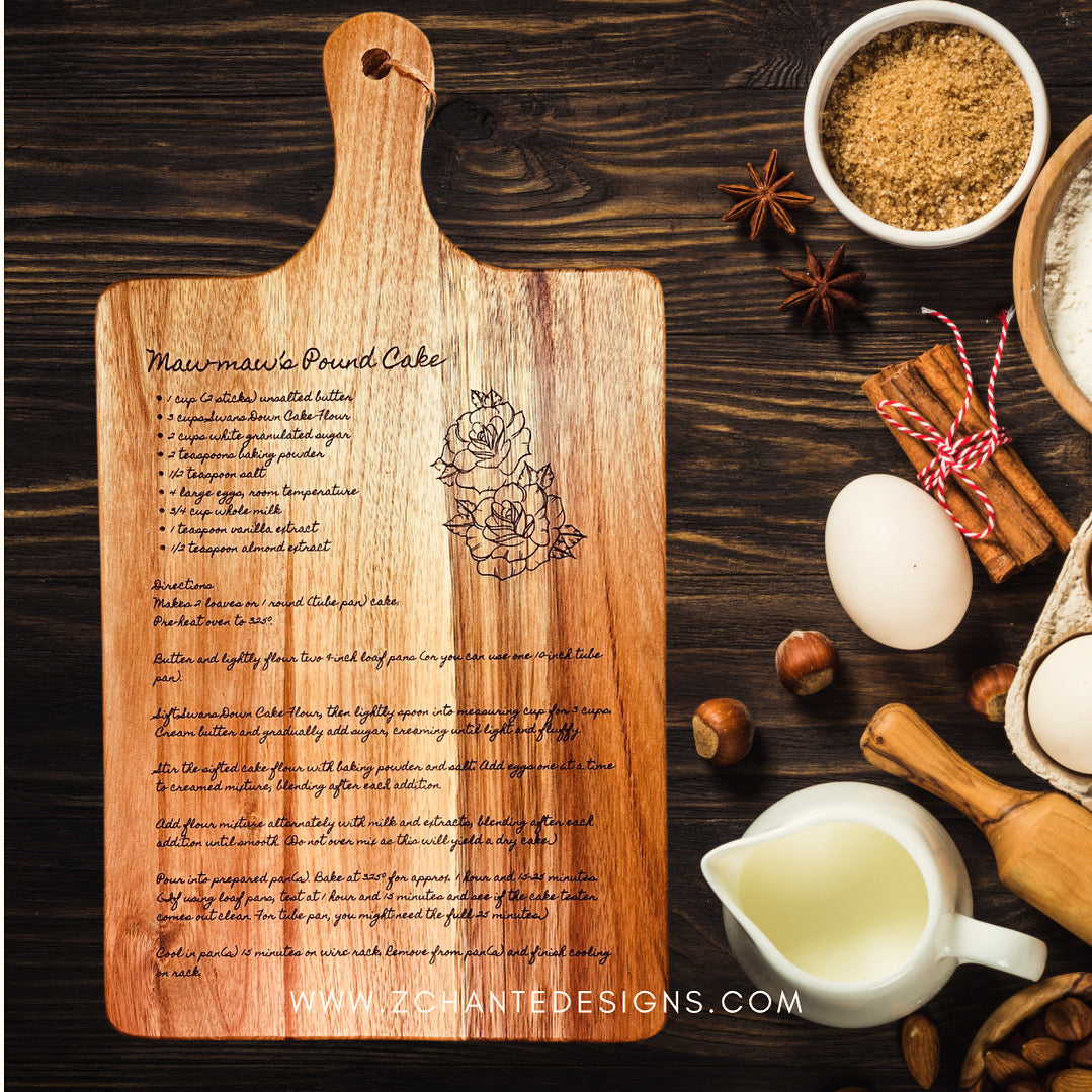 Personalized Recipe Cutting Board | Engraved Handwritten Recipe Keepsake Gift