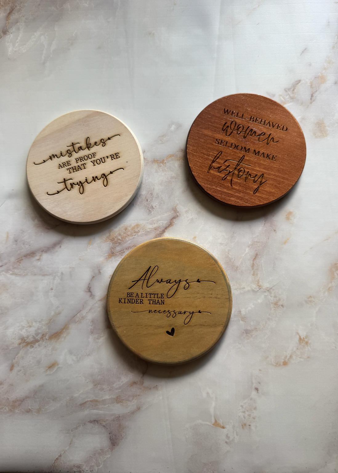 Engraved Wooden Coaster • Inspirational Quote Coaster • Gift for Women • Office Desk Decor • Empowering Gifts • Single Coaster